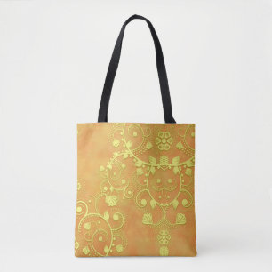 Gul Guld Orange Fancy Blommig Damast Tygkasse