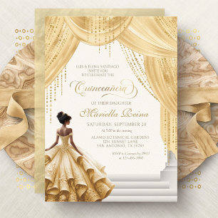 Gul Guld Sagodräkt Quinceanera Inbjudningar