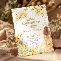 Gul Guld Tiara Blommig Fjäril Quinceañera