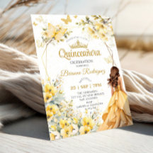 Gul Guld Tiara Blommig Fjäril Quinceañera
