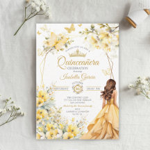 Gul Guld Tiara Blommig Fjärilar Quinceañera