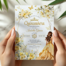 Gul Guld Tiara Blommig Fjärilar Quinceañera