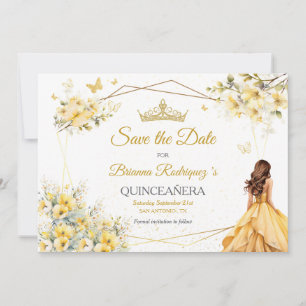 Gul Guld Tiara Blommig Fjärilar Quinceañera Spara Datumet