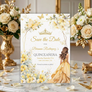 Gul Guld Tiara Blommig Fjärilar Quinceañera Spara Datumet