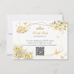 Gul Guld Tiara Blommiga Fjärilar Quinceañera OSA Kort