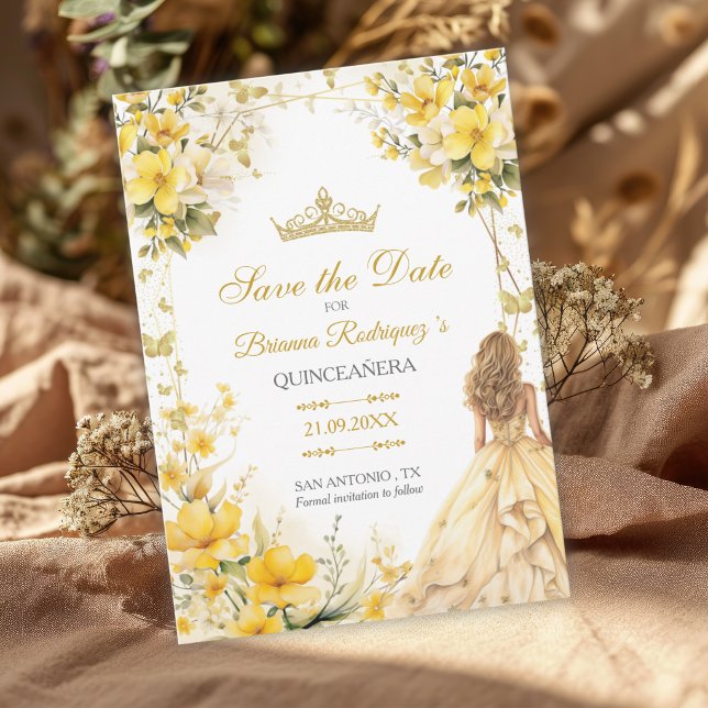 Gul Guld Tiara Blommor Fjärilar Quinceañera (Skapare uppladdad)