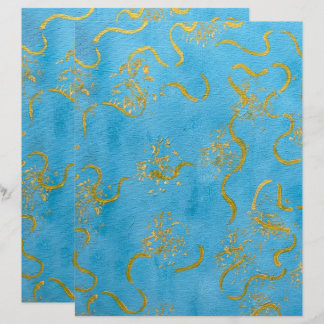 Gul Guld Virvlar på Blått Blandar Scrapbookpapper