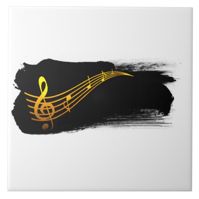 Gul-Gyllene Diskantnyckel Musik Design Kakelplatta (Framsidan)