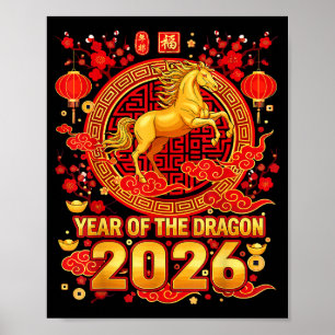 Gul häst kinesiskt nyår 2026 Drakens zodiak W Poster