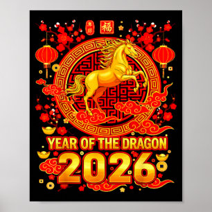 Gul häst kinesiskt nyår 2026 Drakzodiak W Poster