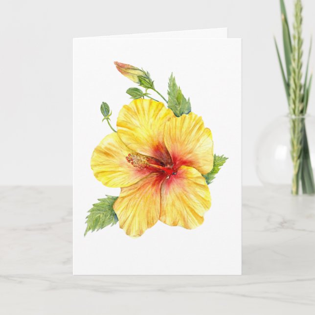 Gul Hibiskus Botanisk Konst Kort (Framsida)