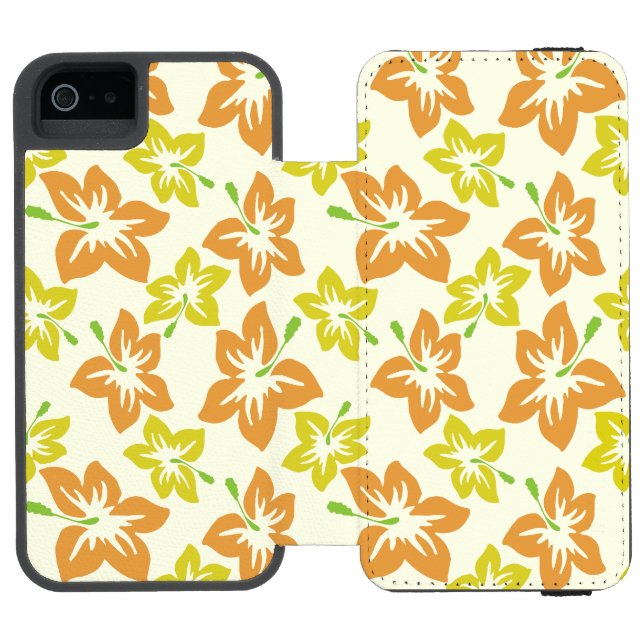 Gul Hibiskus, Orange Hibiskus, Blommönster Incipio iPhone Wallet Skal (Folio Öppen)