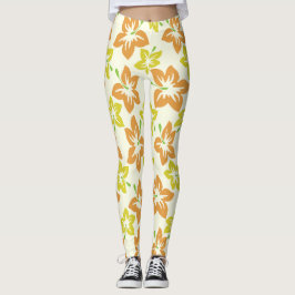 Gul Hibiskus, Orange Hibiskus, Blommönster Leggings