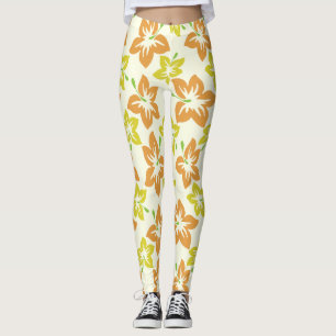 Gul Hibiskus, Orange Hibiskus, Blommönster Leggings