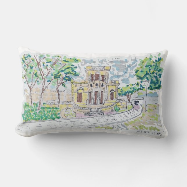 Gul historisk villa lumbarkudde (Framsida)