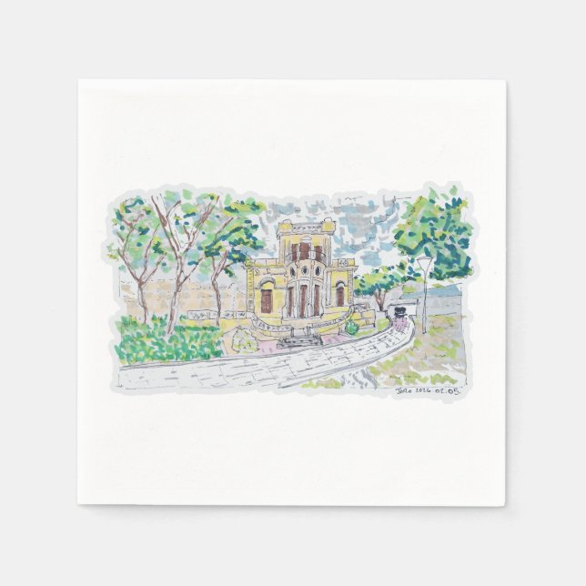 Gul historisk villa pappersservett (Framsidan)