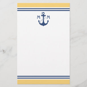 Gul hjärta ankrar monogramen brevpapper