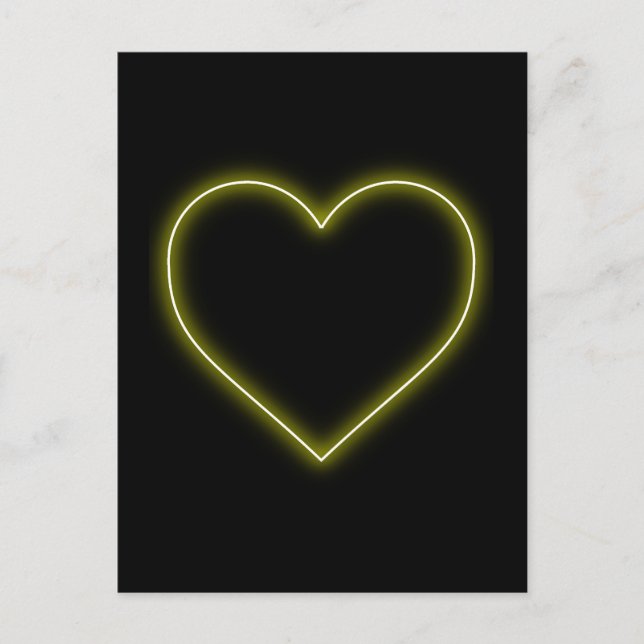 Gul hjärta för neon - kärlekvalentines helg vykort (Framsida)