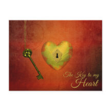 Gul hjärta med nyckel vykort