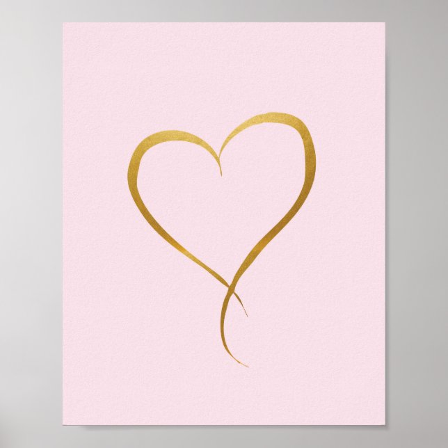 Gul hjärta på rosa bakgrund - konsttryck poster (Framsidan)