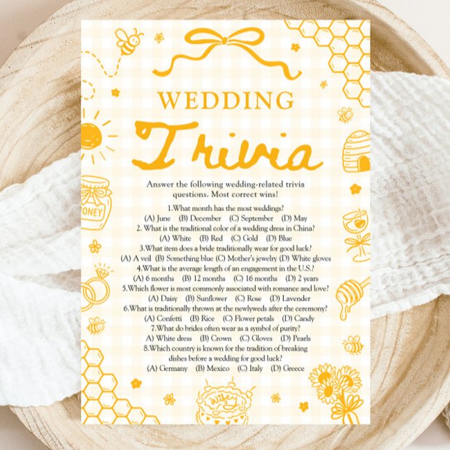 Gul Honey Bee Bröllopsdusch Bröllopstrivia-spel Inbjudningar (Yellow Honey Bee Bridal Shower Wedding Trivia Game)