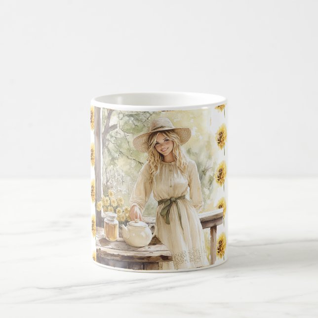 Gul Honung Blond Kvinnlig Blommig Kaffemugg (Center)