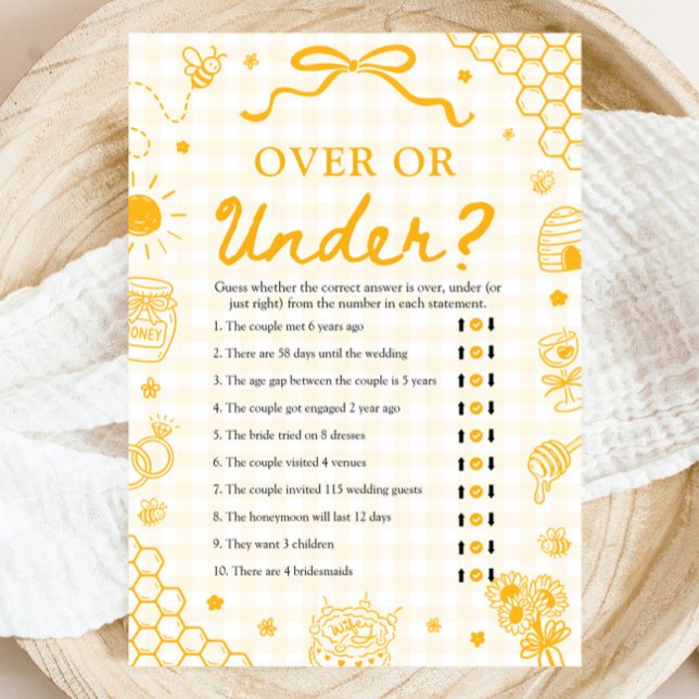 Gul honungsbi Bröllopsdusch Över eller Under-spel Inbjudningar (Yellow Honey Bee Bridal Shower Over or Under Game)