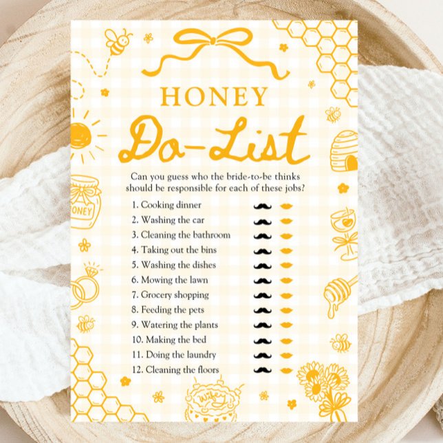 Gul honungsbi Honey Do List Bröllopsduschspel Inbjudningar (Yellow Honey Bee Honey Do List Bridal Shower Game)