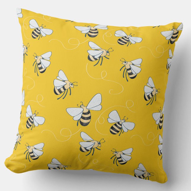 Gul honungsbi kudde (Sunshine yellow honey bee pattern throw pillow for nature and pollinator lovers!)