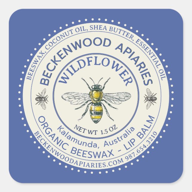 Gul honungsbi LÄPPBALKS Etikett Biodlare Blå     (Framsida)