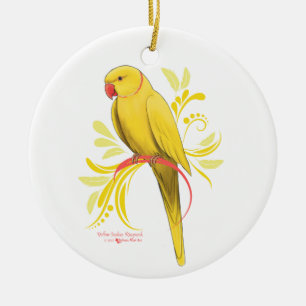 Gul indisk Ringneck papegoja Julgransprydnad Keramik