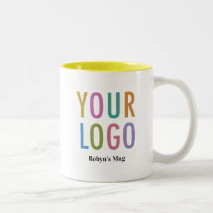 Gul inre kaffemugg företagslogotyp & namn 11 oz