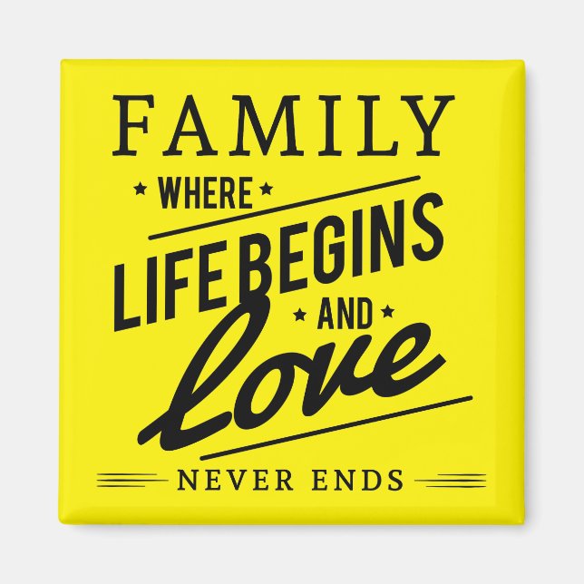 Gul Inspirerande Typografi Familj Citat Magnet (Framsidan)