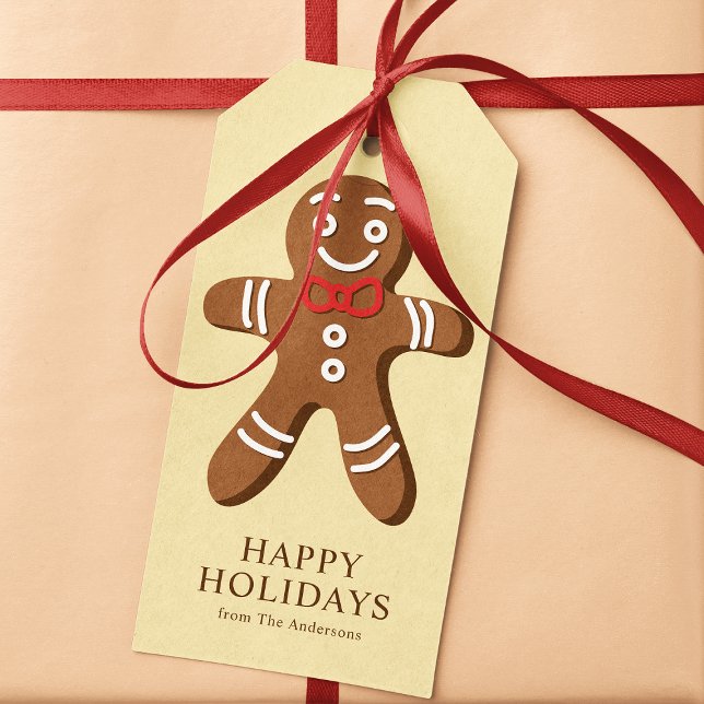 Gul Jul Man Pepparkaksgubbe Jul Presentetikett (Skapare uppladdad)