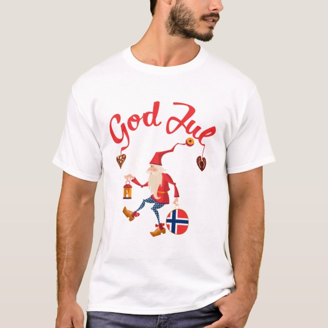 Gul jul norsk god jul norge tomte gno t shirt (Framsida)