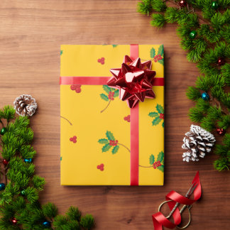 Gul julgran Berry julklappspapper Presentpapper