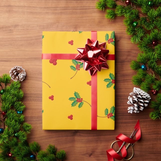 Gul julgran Berry julklappspapper Presentpapper (Julgåva)