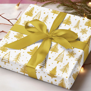 Gul julgran Snöflingor Vit Mönster Presentpapper