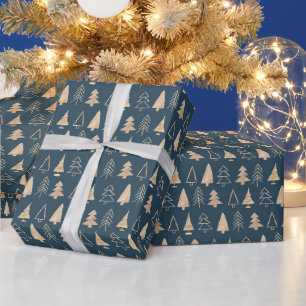Gul julgranspresentpapper i marinblå färg presentpapper