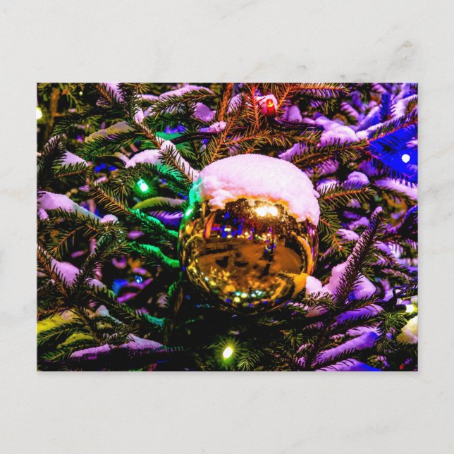 Gul julgransprydnad boll vykort (Framsida)
