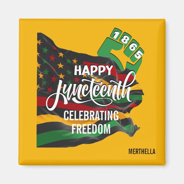 Gul JUNETEENTH Afroamerikansk Flagga Magnet (Framsidan)