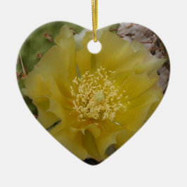 Gul kaktus i blomning julgransprydnad keramik