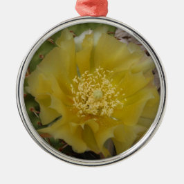 Gul kaktus i blomning julgransprydnad metall