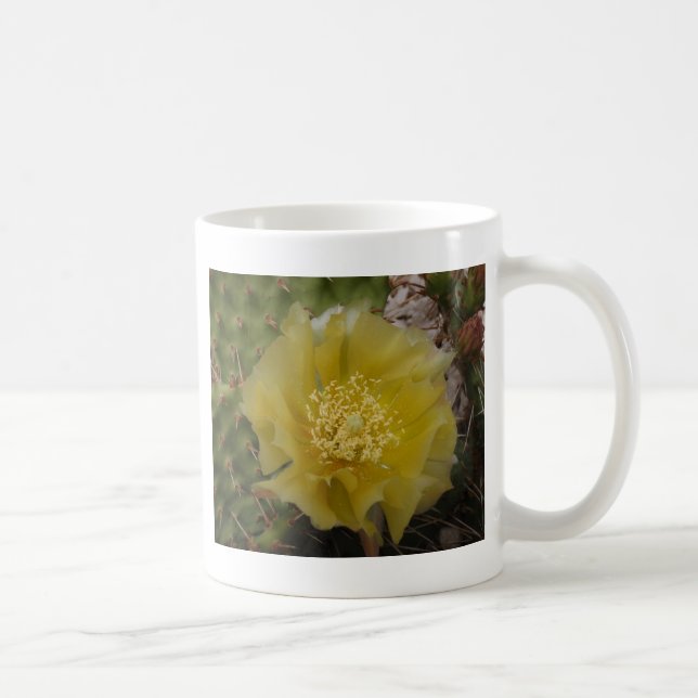 Gul kaktus i blomning kaffemugg (Höger)