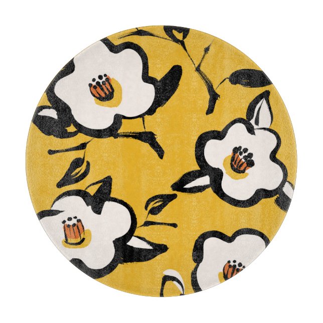 Gul Kamelia, skissartad blomster vintage. (Framsidan)