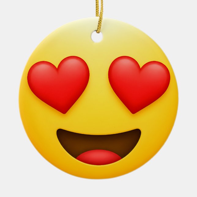 Gul kärleksemoji julgransprydnad keramik (Framsidan)
