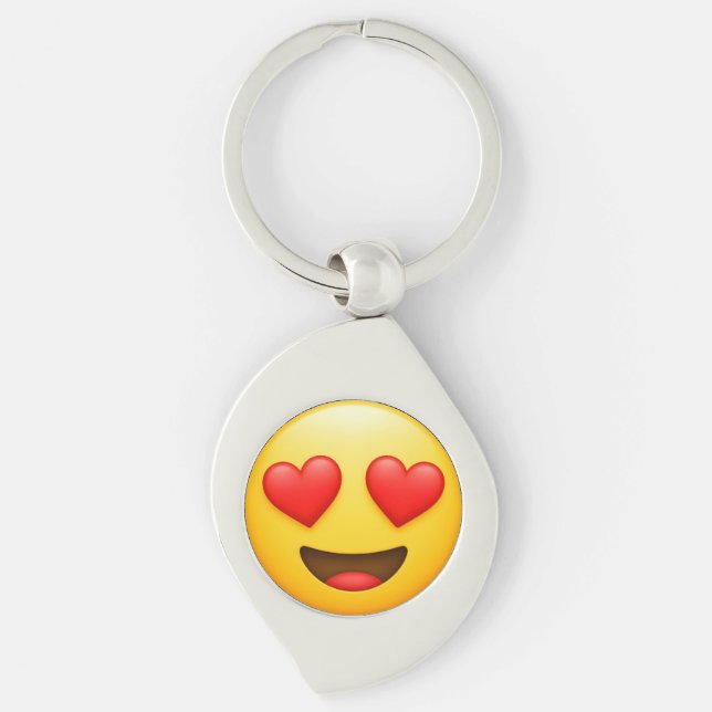 Gul kärleksemoji swirl silverfärgad nyckelring (Framsidan)