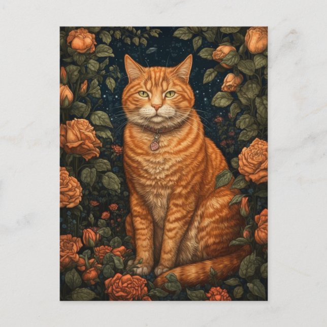 Gul katt i blommorna vykort (Framsida)
