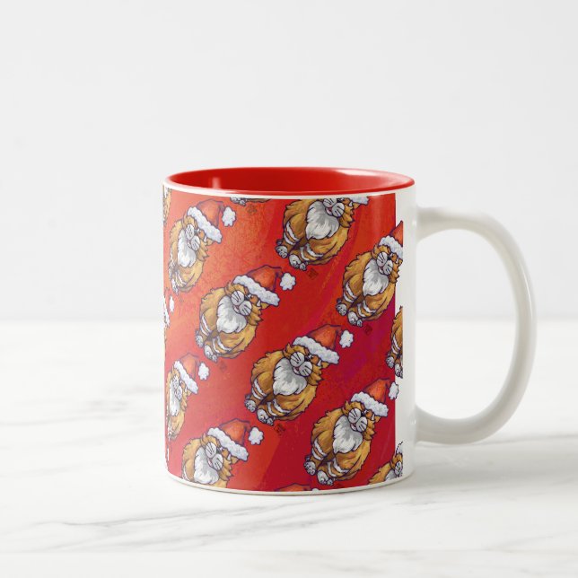 Gul katt jul på röd bakgrund Två-Tonad mugg (Höger)