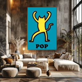 Gul katt Pop Art Djärv Tecknad Djur Siluett Poster
